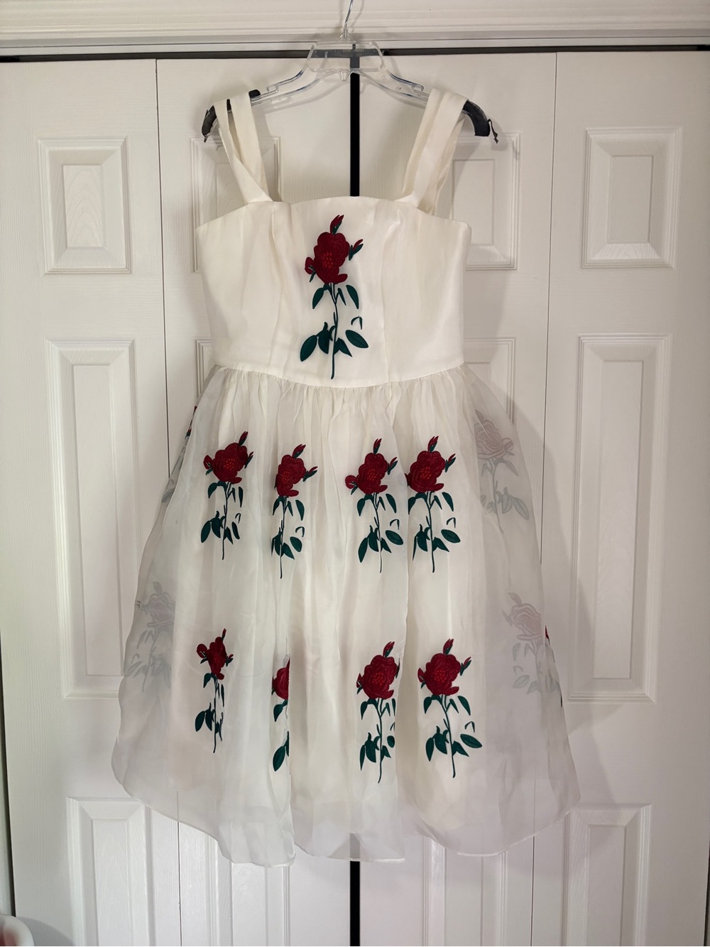 Tatyana Ivory Dress with Red Rose Appliqués